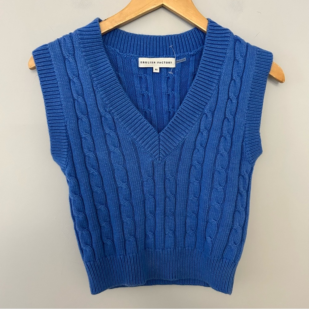 English Factory V-Neck Blue Knit Sweater Vest